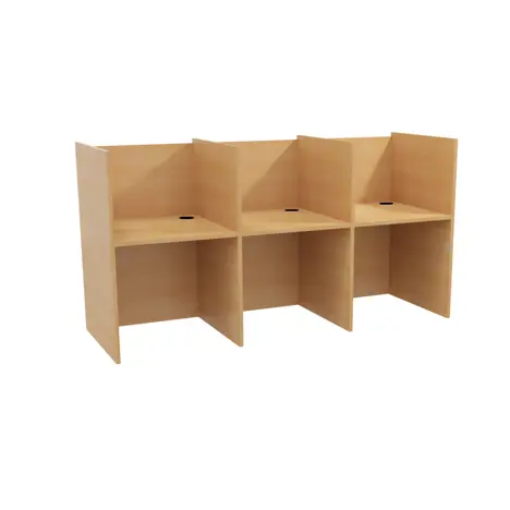 Student Study Booths - H1230 x W2350 x D800mm - Three Person - Beech